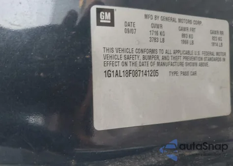 2008 Chevrolet Cobalt Lt z USA, uszkodzony, nr VIN 1G1AL18F087141205